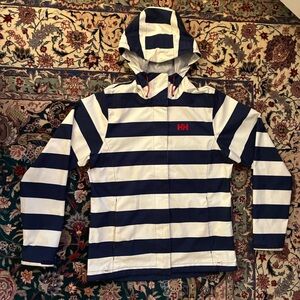 Helly Hansen Navy and White Striped Rain Jacket
